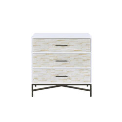 Patterned Three Drawers Wooden Console Table with Metal Base, White & Black