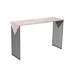 Rectangular Wooden Console Table with Sled Wire Base, Gray and Black