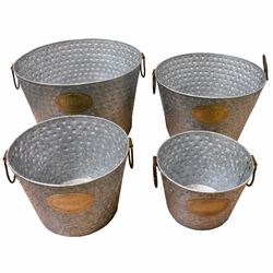 Old-Style Metal tub With Handle, Copper, Set Of 4