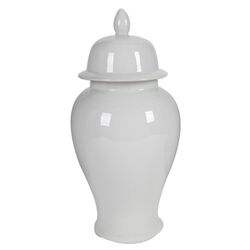 decorative Porcelain Ginger Jar with Lidded Top, Large, White