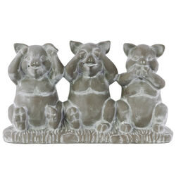 Cemented Sitting Pig No Evil Figurine On Base, Concrete Gray