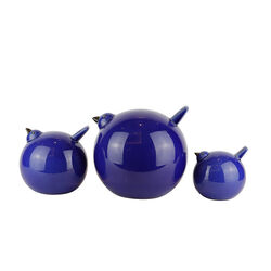 Modern Ball Shaped Bird Figurine in Ceramic, Set of Three, Navy Blue