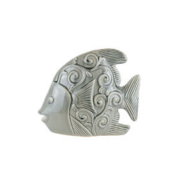 CeramicDecorative Fish Figurine with Swirl Motifs, Gray