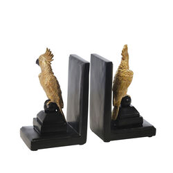 Polyresin L Shaped Cocktail Bookend with Rubber Caps, Black and Gold