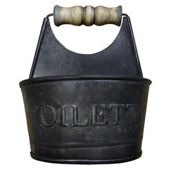 Iron Toilet Caddy With Wooden Handles And Toilette Front, Dark Gray