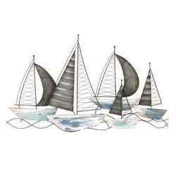 Iron WallDecor Featuring FiveDecorative Sailboats , Multicolor