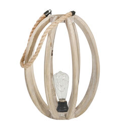 Oval Caged Wooden LED Lantern with Jute Rope, Large, Brown and Black