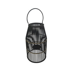 Decorative Drum Shaped Open Cage Bamboo Lantern, Small, Black