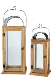 Wood and Glass Lanterns with Latched Door, Brown and Black, Set of 2
