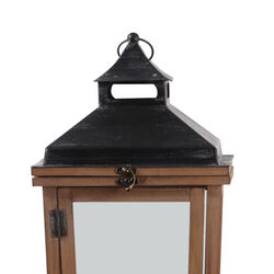 Wood and Metal Lanterns with Temple Top, Brown and Black, Set of 2