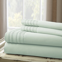 Dijon 4 Piece California King Size Pleated Hem Cotton Sheet Set The Urban Port, Blue