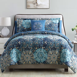 Caen 8 Piece Printed Full Size Reversible Comforter Set The Urban Port, Blue