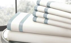 Lille 6 Piece King Size Sheet Set with Double Satin Band The Urban Port, Blue