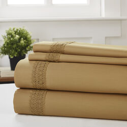 Pisa 4 Piece Avenue Lace Hem Queen Size Sheet Set The Urban Port, Brown