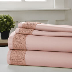 Pisa 4 Piece Diamond Lace Hem Queen Size Sheet Set The Urban Port, Pink