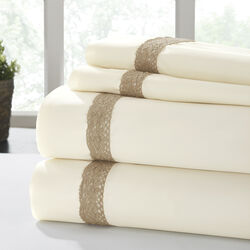 Pisa 4 Piece Sunshine Lace Hem Queen Size Sheet Set The Urban Port, Cream and Brown