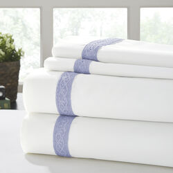 Pisa 4 Piece Daisy Lace Hem king Size Sheet Set The Urban Port, Blue and White