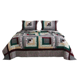 Twin Size 2 Piece Polyester Quilt Set with Floral Panels, Multicolor
