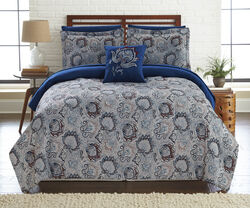Caen 8 Piece Full Size Printed Reversible Comforter Set The Urban Port, Gray and Blue