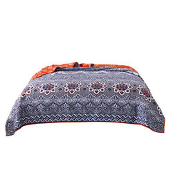 Thelon 2 Piece Twin Size Fabric Quilt Set with Damask Prints, Gray and Orange