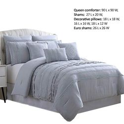 Assisi 8 Piece Queen Comforter Set with Reverse Pleats and Lace The Urban Port, Gray