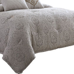 9 Piece Queen Cotton Comforter Set with Textured Floral Print, Gray