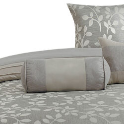 Queen Size 7 Piece Fabric Comforter Set with Leaf Prints, Gray