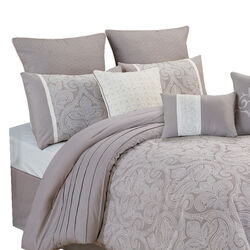 King Size 10 Piece Fabric Comforter Set with Medallion Prints, White