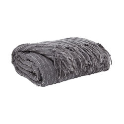 Fabric Throw Blanket with Fringe Details, Set of 3, Gray