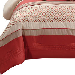 8 Piece King Polyester Comforter Set with Geometric Embroidery, Orange
