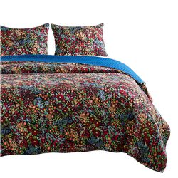 Irises 3 Piece King Quilt Set with Floral Print, Multicolor