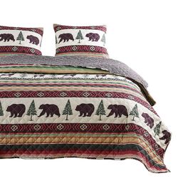 Lee 3 Piece Elk and Bear Print Full Quilt Set, Multicolor