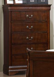 5 Drawer Wooden Chest With Metal Hardware, Cherry Brown