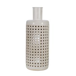 15 Inches Metal Frame Jar with Cut Out Details, White