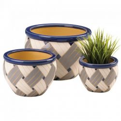 Woven Print Geometric Ceramic Planter Set